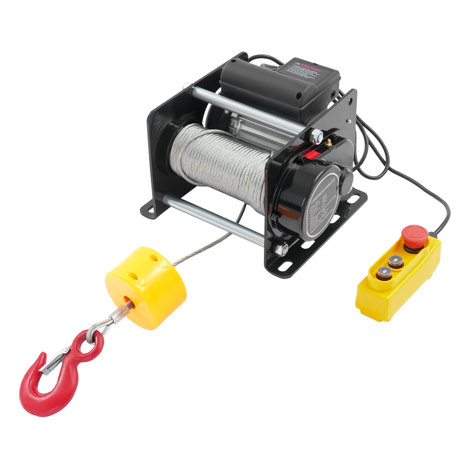 Zwart 110V/60Hz 400kg/881lbs elektrische takellier met bedrade bediening, 881LBS elektrische takel met lang staaldraad