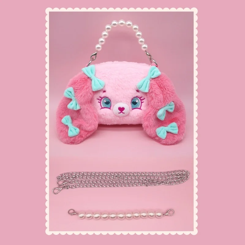 Don't Mess With Rabbits. Original Design: Cotton Candy Puppy Bag With Contrasting Bow, Dog Bag, Plush Bag, Birthday Gift