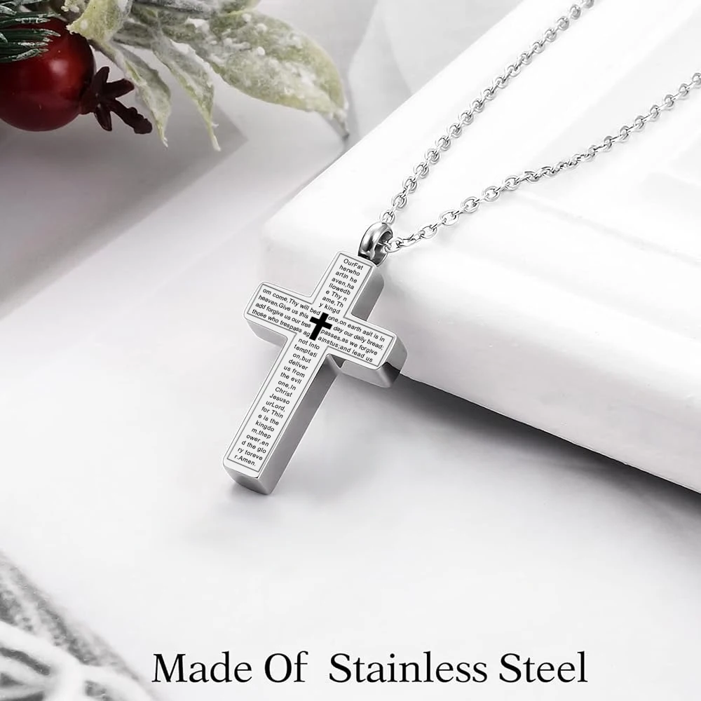 Urn Necklace for Ashe Stainless Steel Cremation Jewelry for Ashes Cross Ashes Necklace Memorial Cross Necklace Urn for Men Women