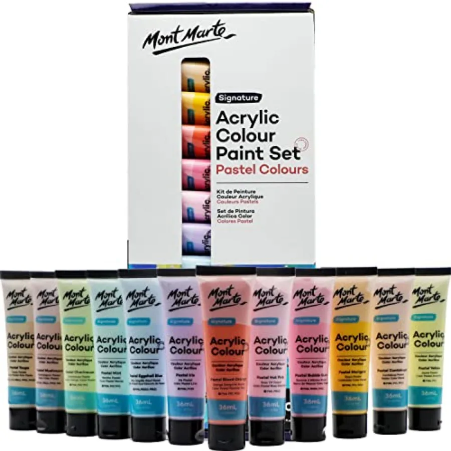 

Acrylic Colour Pastel Paint Set Signature 12pc x 36ml 1.2 US fl.oz,Creamy Pastel Acrylic Paint Set, Good Coverage, Semi-Matte F