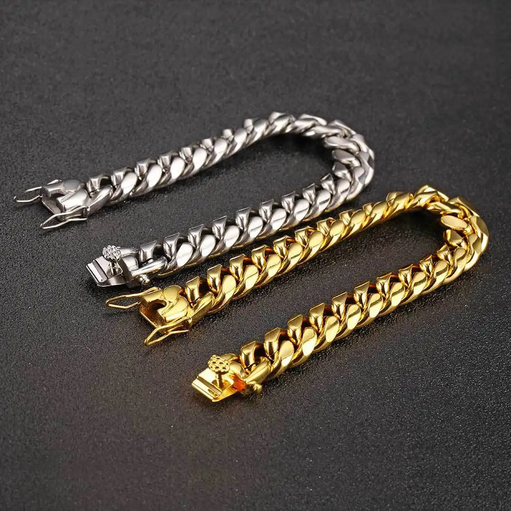 SDA Wholesale 6,8,10,12,14mm Curb Cuban Link Chan Bracelets and Necklace For Men Women Silver Gold Color Stainles Steel Jewelry