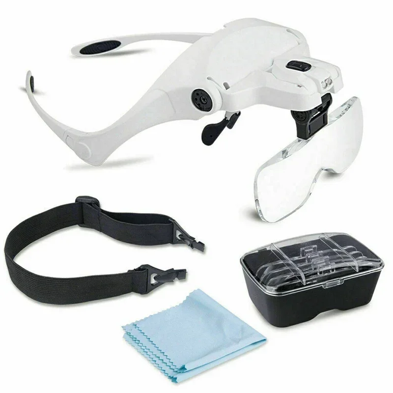 5 Lens Loupe Eyewear Magnifier With Led Lights LampInterchangeable Lens 1.0X/1.5X/2.0X/2.5X/3.5X Wearing Magnifying Glasses