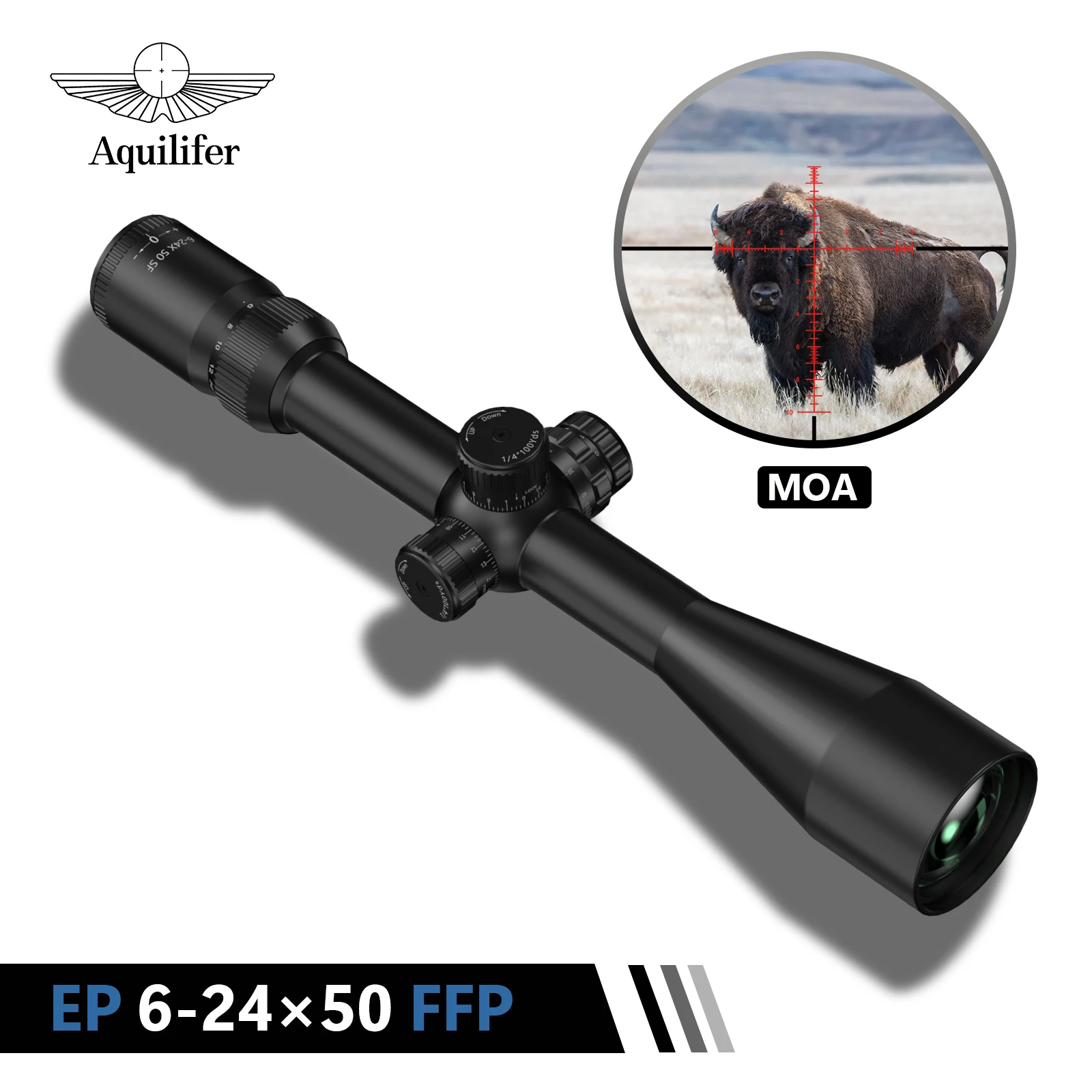 Aquilifer Mira EP 6-24x50 FFP Reticula Iluminada Parada Zero Foco Lateral para Caca Sniper Tiro Longa Distancia