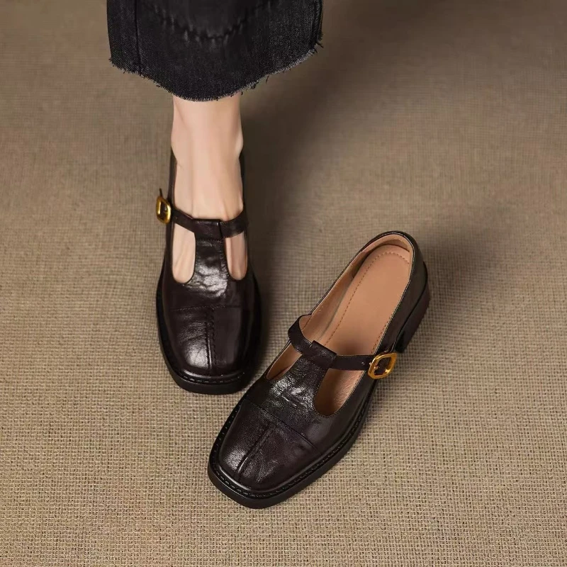 

Женские туфли на толстой подошве с квадратным носком, круглым верхом, пряжкой, водонепроницаемые, на платформе, универсальные, удобные, нескользящие, дышащие