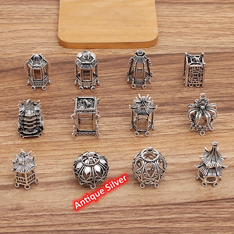 BoYuTe (20 Pieces/Lot) 24.5*30mm Metal Alloy Hollow Pavilion Pendant Palace Lantern Materials Diy Hand Made Jewelry Accessories