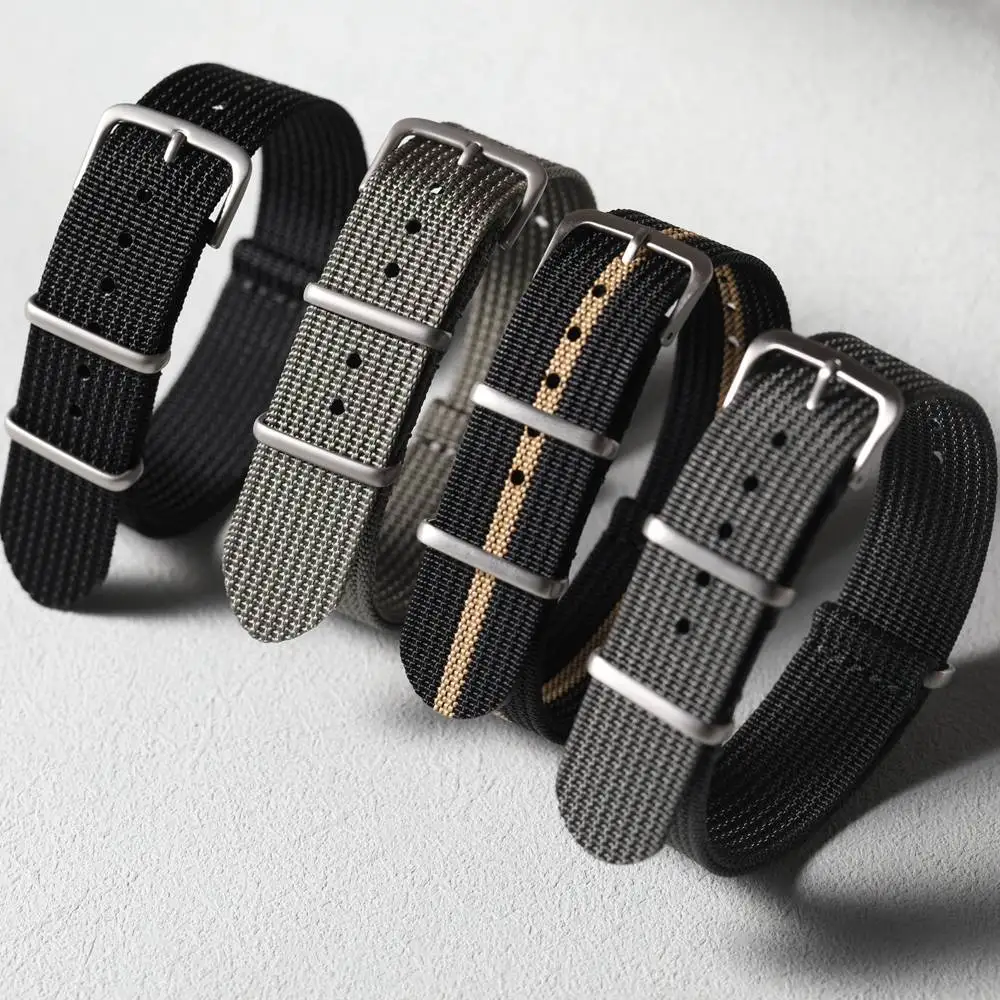 Gewebtes Nylonarmband, schwarz, grau, grün, blau, 20 mm, 22 mm, staub- und wasserdichtes Soldaten-Retro-Armband, kompatibel mit Pilotenarmband