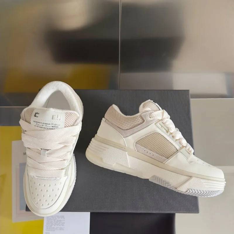 

Unisex Sneakers Leather Mesh Lace-up Shoes