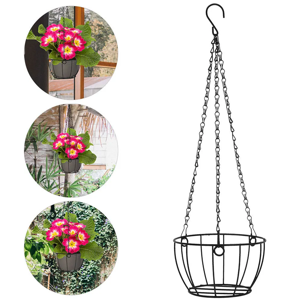 

2pcs Iron Hanging Flower Pots Black: Round Metal Planter For Balcony Patio Outdoor Indoor Space Saving Adjustable Wire Plant