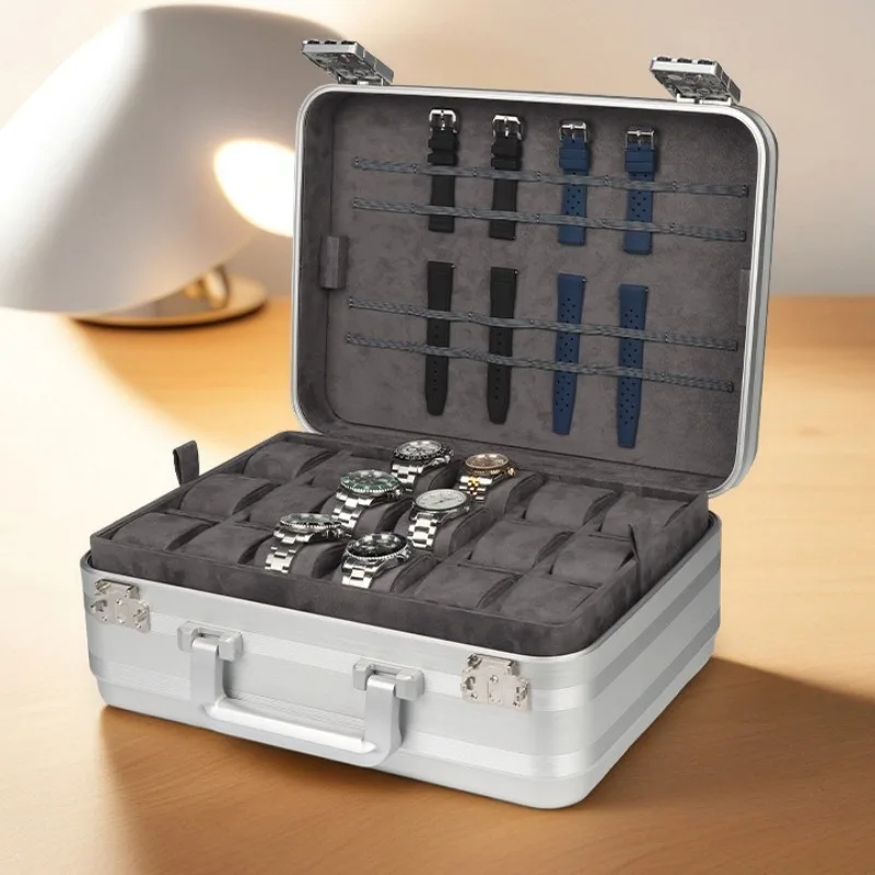 Aluminum Alloy Watch Box Safe Watch Storage Suitcase with Lock Luxury Wristwatch Case Travel Business Watches Organizer Cases