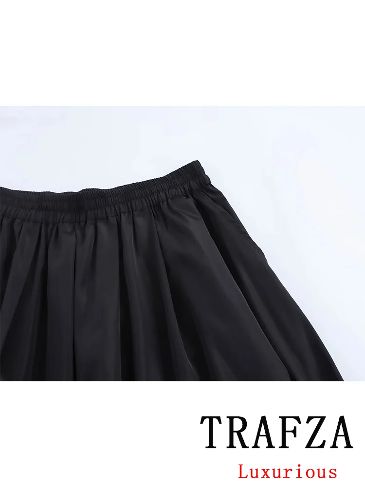 TRAFZA Vintage Casual Chic Women Suit Solid Turn-down Collar Single Breasted Short Blouse Long Skirt Fashion 2024 Autumn Sets