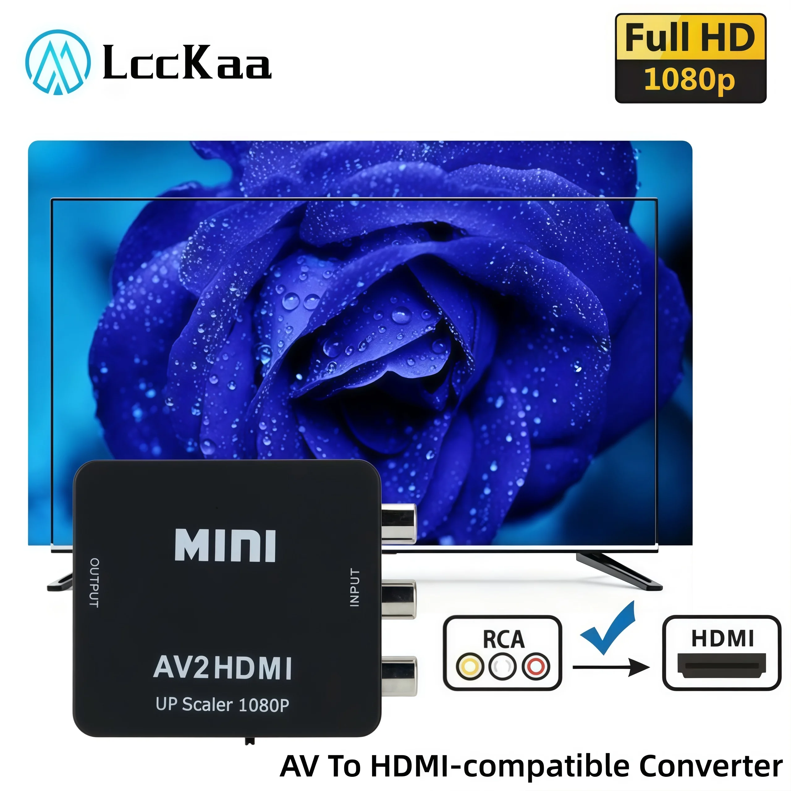 LccKaa 1080P RCA AV To HDMI-compatible Composite Adapter Converter AV to HDMI Adapter For TV PS3 PS4 PC DVD Xbox Projector