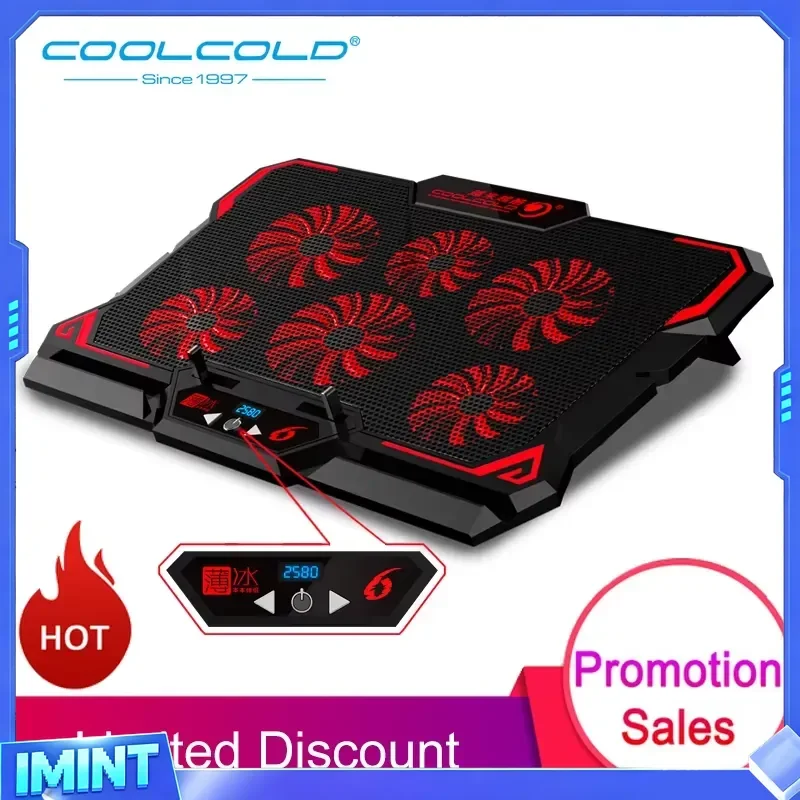 COOLCOLD 17inch Gaming Laptop Cooler Six Fan Led Screen Two USB Port 2600RPM Laptop Cooling Pad Notebook Stand For Laptop