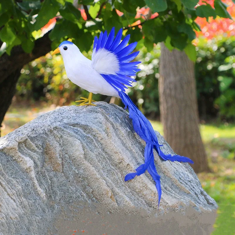 Blue White Simulation Bird Model 45cm Long Tails Foam Feather Home Decoration Ornament Gift