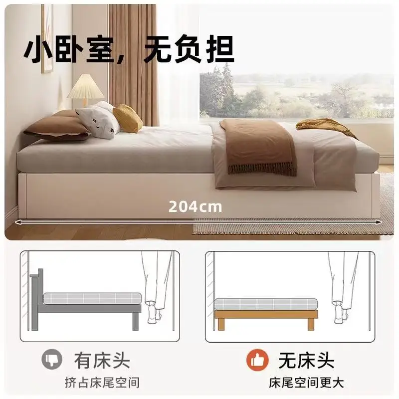 Solid Wood Tatami Bed, Low Platform Floor Bed with Slats, Minimalist No-Headboard Design for Small Room