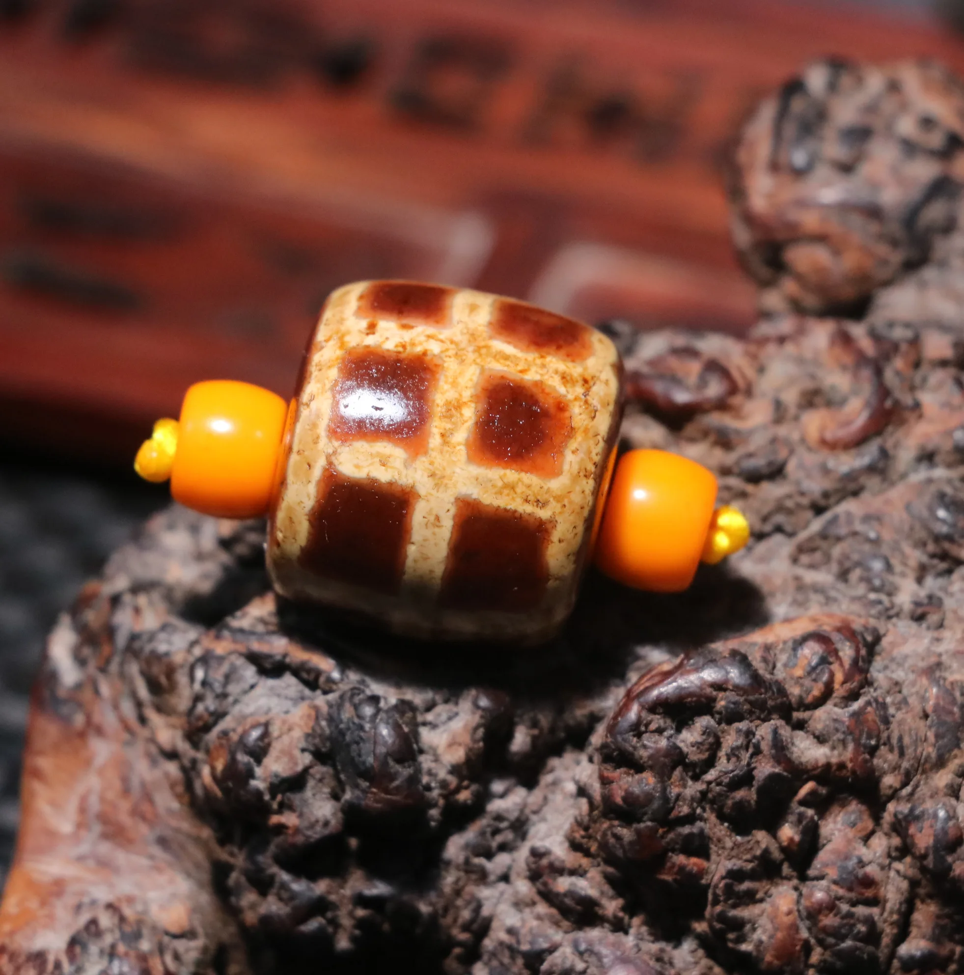 4A  Energy Tibetan Old Agate Red Color Cross Line Bucket Shape dZi Bead Pendant $$$ For Jewelry Amulet Timestown