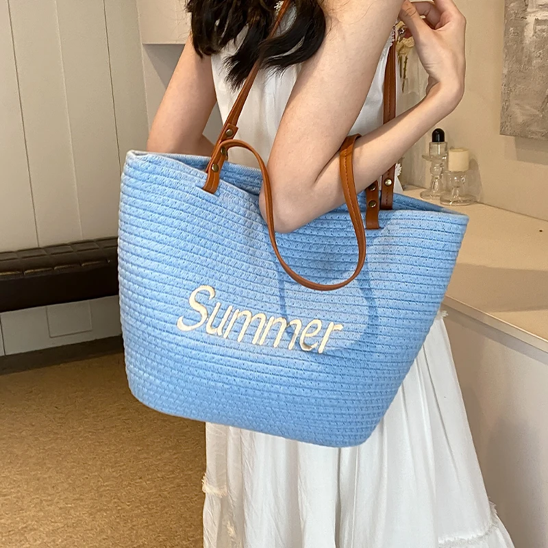 

Summer Large Capacity Woven Bag Women's 2025 New Simple Casual Vacation Beach Bag Trendy All-Match Shoulder Bag