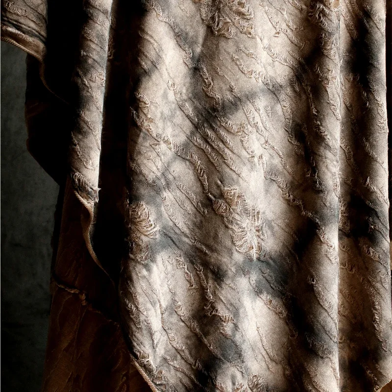 Tree Bark Tattered Three-dimensional Floral Texture Old Fabric Transformation Tie Dyeing Retro Cut Flower Dress Designer Fabric