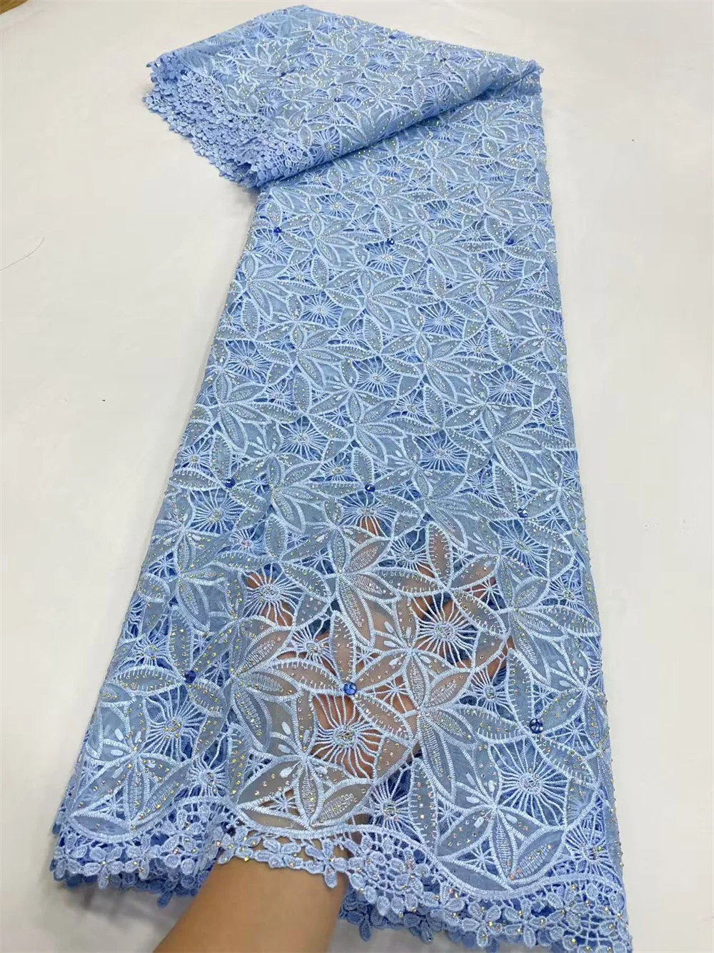 High Quality Lace Fabrics For Nigerian Wedding 2025 Latest Chiffon Lace Organza Fabric With Stone Luxury Evening Dresses A1228-1