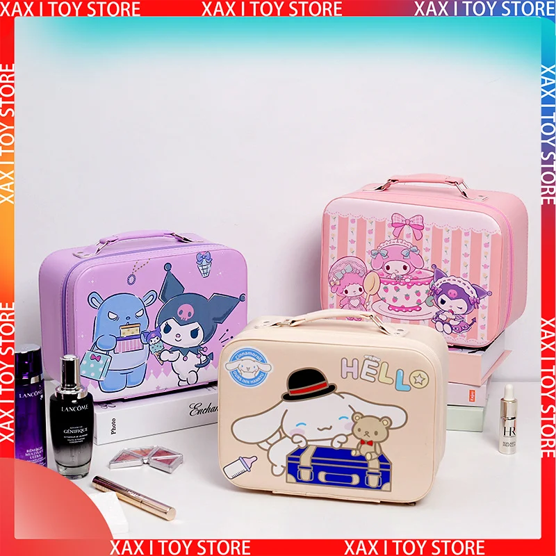 Sanrio Hello Kitty Cosmetic Case Mirror Kuromi Handbag Makeup Storage Box Makeup Toiletries Finishing Pu Storage Cosmetic Box