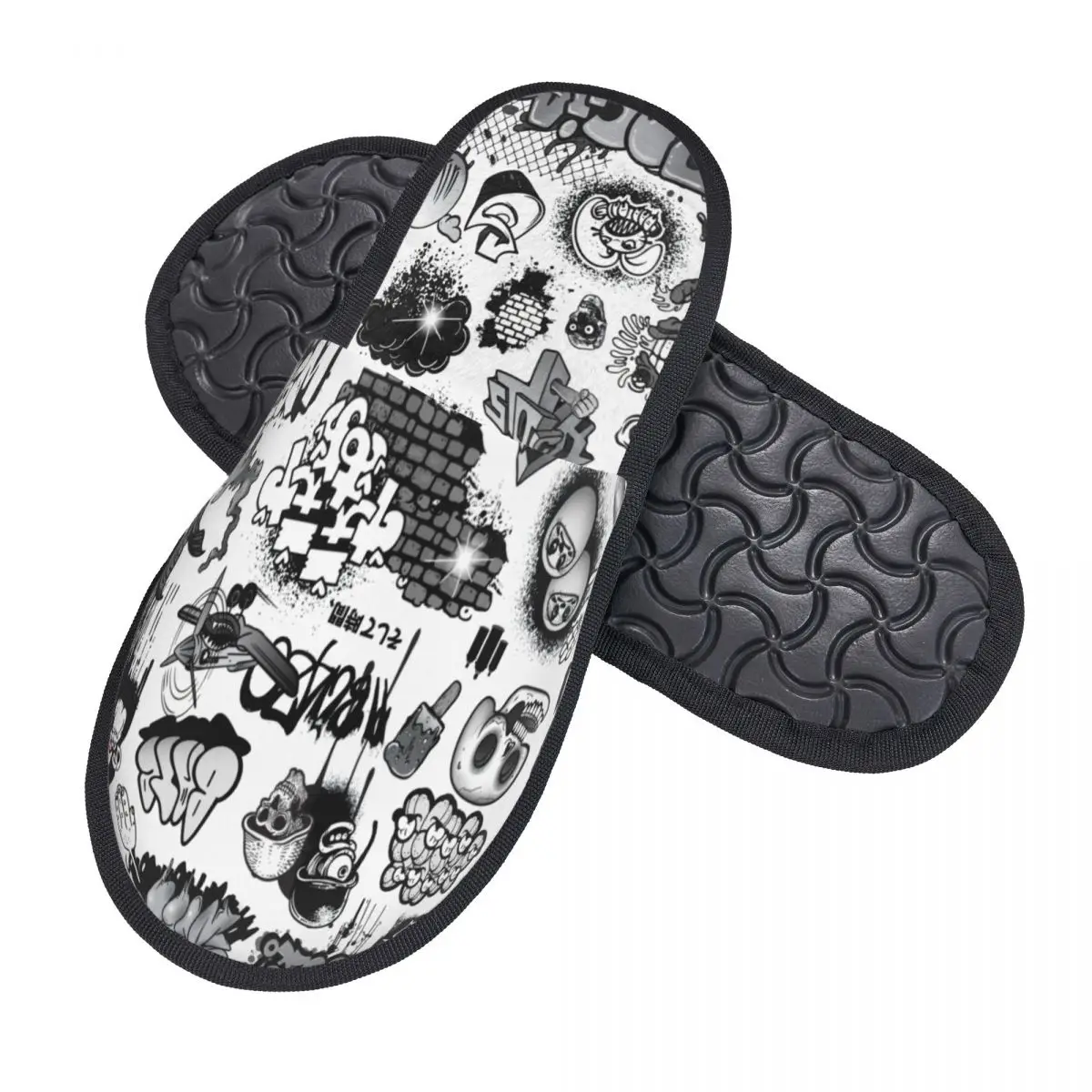 شباشب جدارية للضيوف من Street Art Graffiti للنساء في المنتجعات الصحية، شبشب منزل كرتوني عتيق مطبوع حسب الطلب