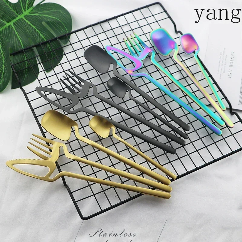 4pcs Rainbow Dining Spoon Fork Table Set Home Kitchen Table Decor Cutlery Sets Ice Cream Desserts Soup Coffee Use Kitchen Tools
