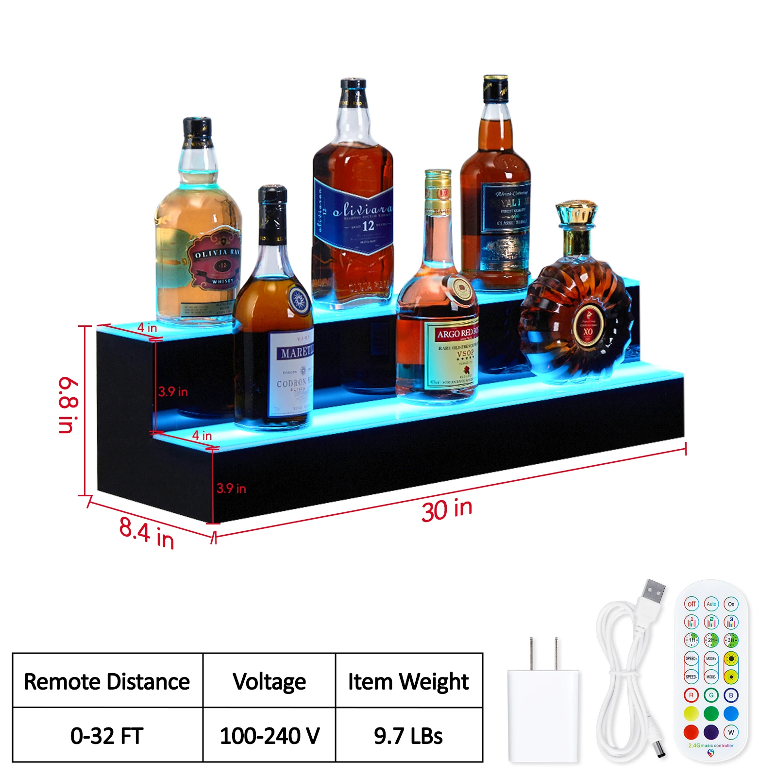 Led Lighted Liquor Bottle Shelf, 2 Tiers Led Bar Display Shelf with Remote & App Control, 16 Colors, 4 Modes,Timing, Bar Lights