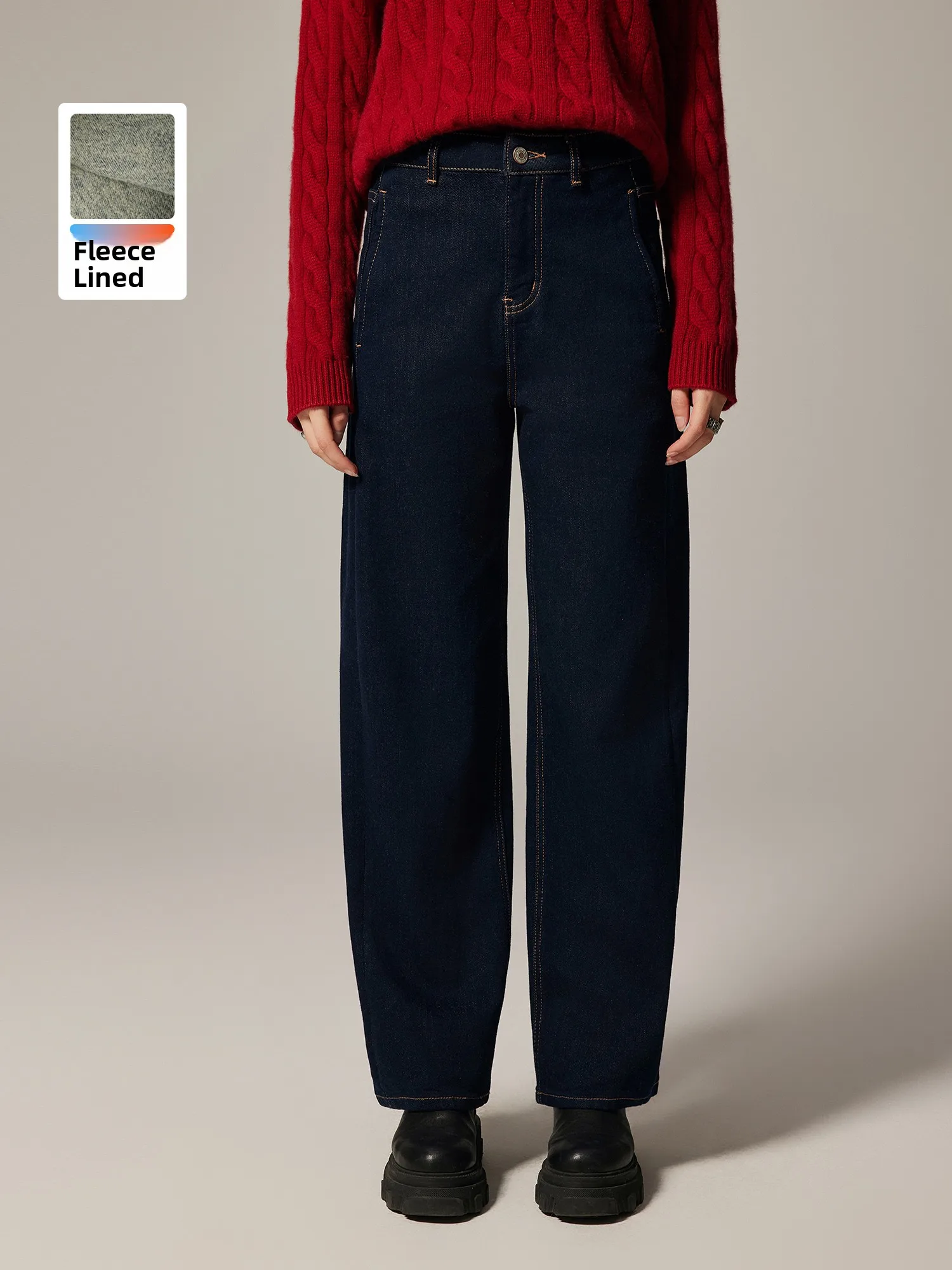 

High Warmth Slimming Fleece Lined Thick Denim Jeans LPBC Fashionable Loose Fit mid Stretch Bootcut Crop Pants for Women