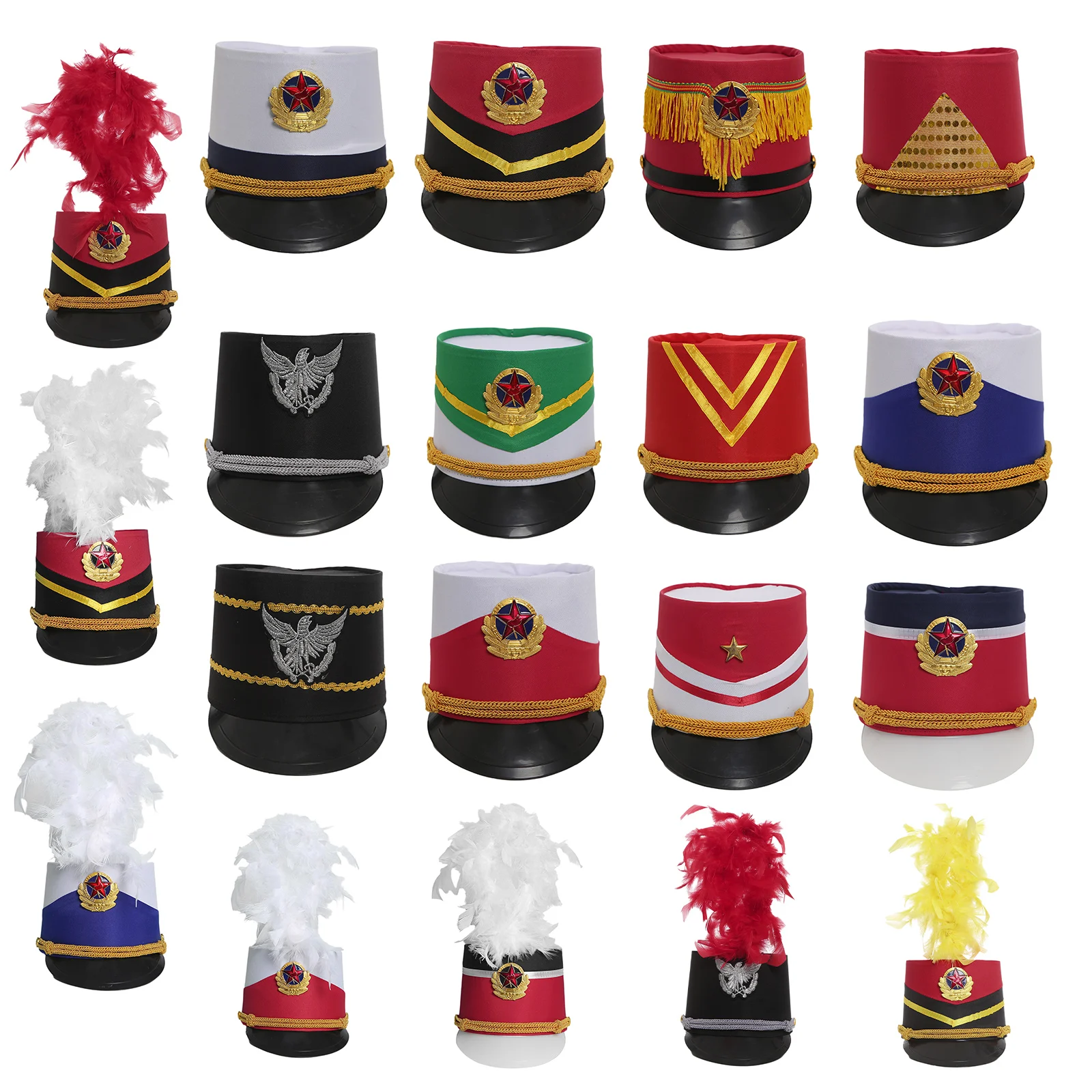 Kids Hat Majorette Master Soldier Band Hat Cape Costume for Men Women Halloween Costume Masquerade Cosplay Show Photography Prop