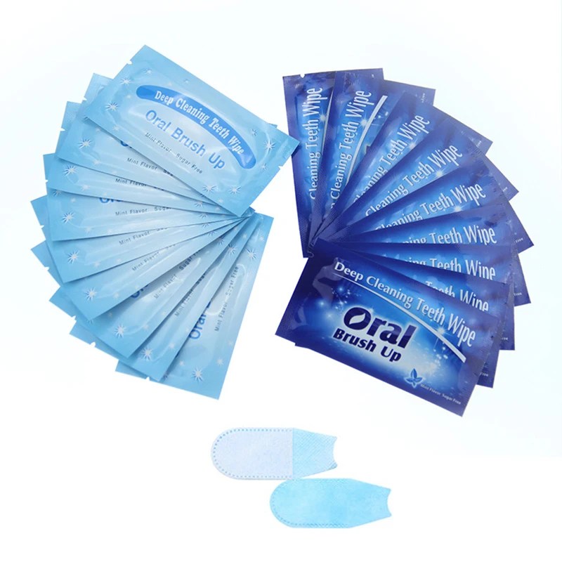 50Pcs Disposable Teeth Deep Cleaning Wipes Brush Up Woven Cloth Mint Flavor Oral Hygiene Care Tools Residue Stains Remove Wipe