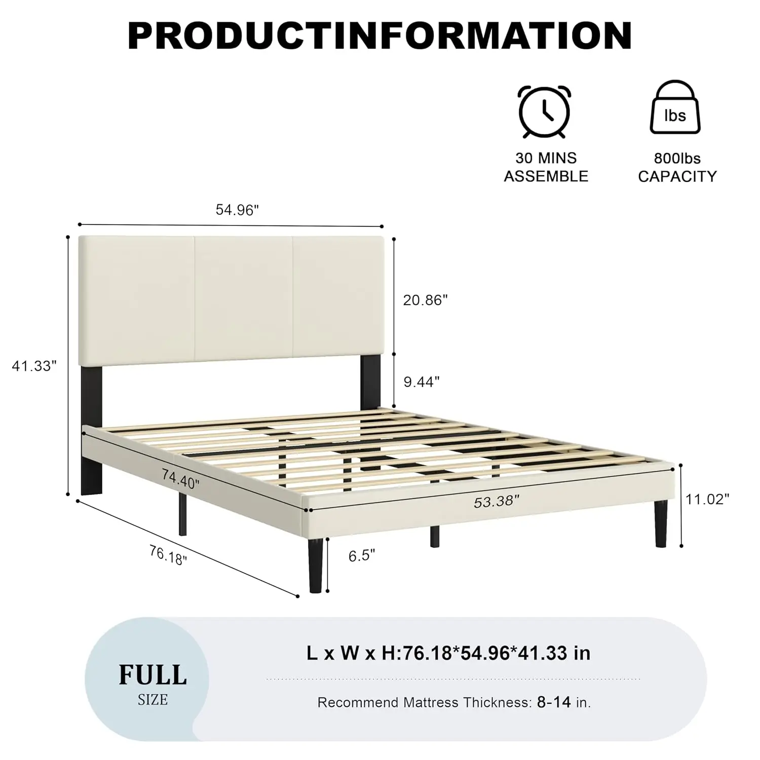 Full Upholstered Platform Bed 2