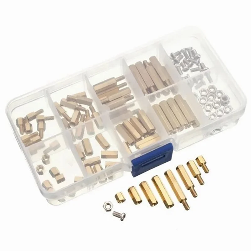 120 PCS M3 Conjunto de pilar de latão Parafuso e parafuso de pilar de latão hexagonal Set-AT30