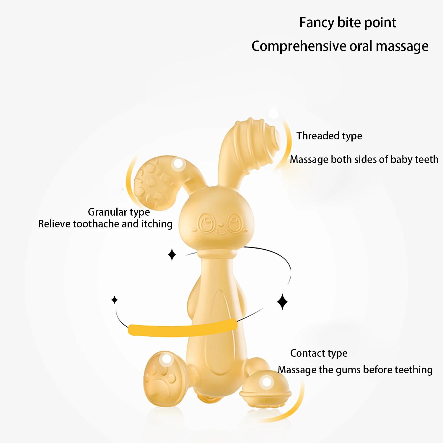 아기 치과 접착제 작은 토끼 치아 연삭 스틱, 컬러 실리콘 아기 식사 방지 손 장난감, 쉐이크 조이, 1 개