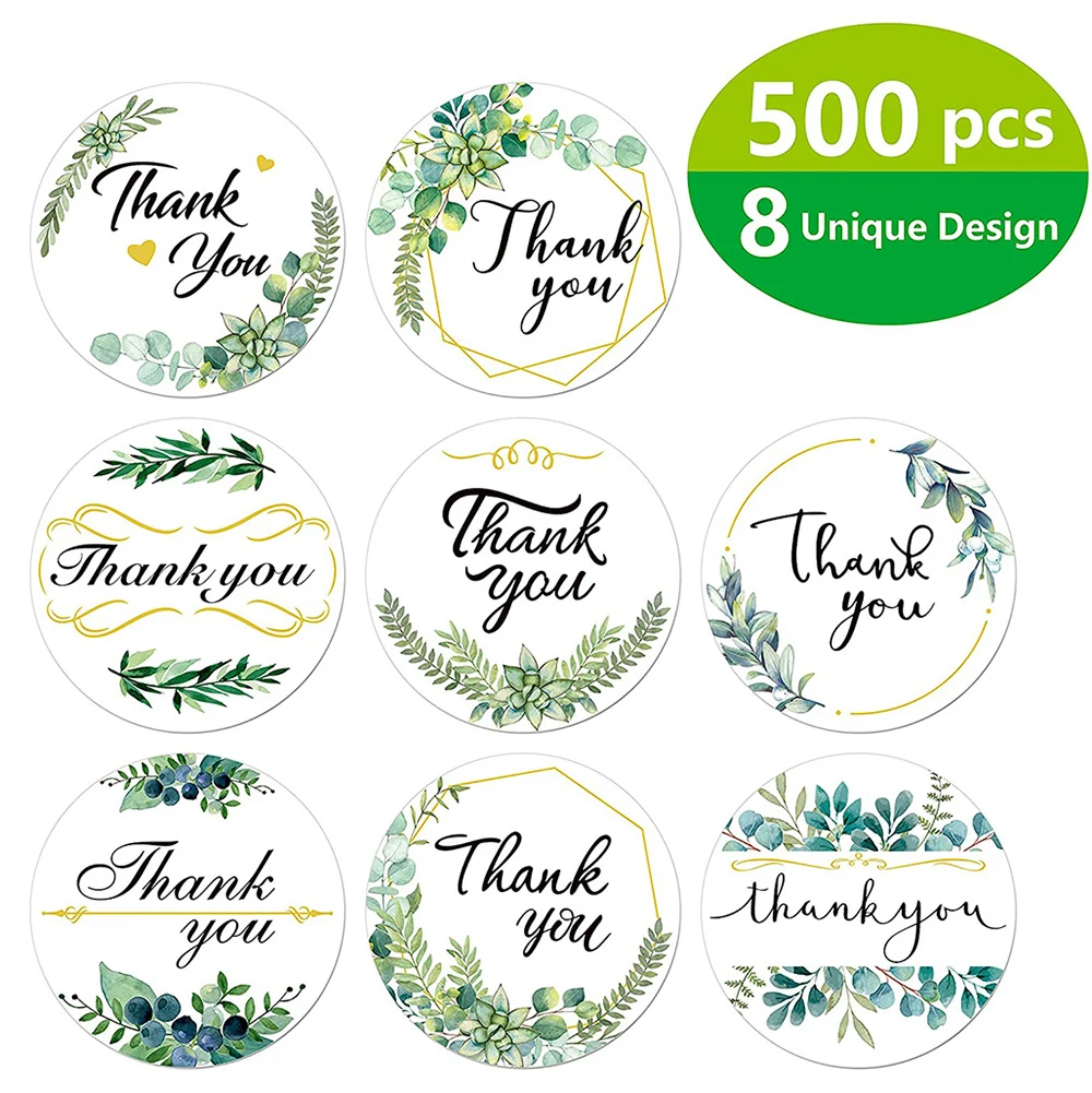 50-500pcs Green Leaves Thank You Stickers 1inch Sealing Label Sticker for Wedding DIY Gift Decoration Business Packing Stickers
