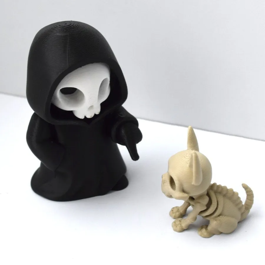 2-teiliges Set aus Sensenmann- und Skeletthund-Figuren, Dark-Fantasy-Schreibtischdekoration, gotisches Dekorationsgeschenk für Totenkopf-Liebhaber – Detail 4