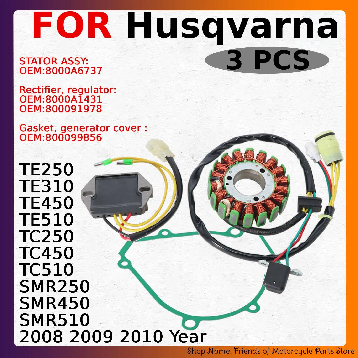 Stator Regulator Rectifier Generator Cover Gasket Kit For Husqvarna TE250 TE310 TE450 TE510 TC250 TC450 TC510 SMR250  2008‑2010