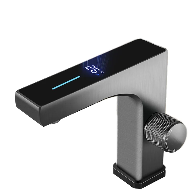 

Modern Design Smart Digital Brass Gun Ash Basin Faucet Dual Control Household Bathroom Washstand Hot and Cold Water