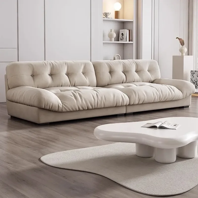 Modern Cream Cloud Sofa Simple Living Room Furniture Small Apartment Cat Scratch Resistant Fabric Straight Row Down Filled