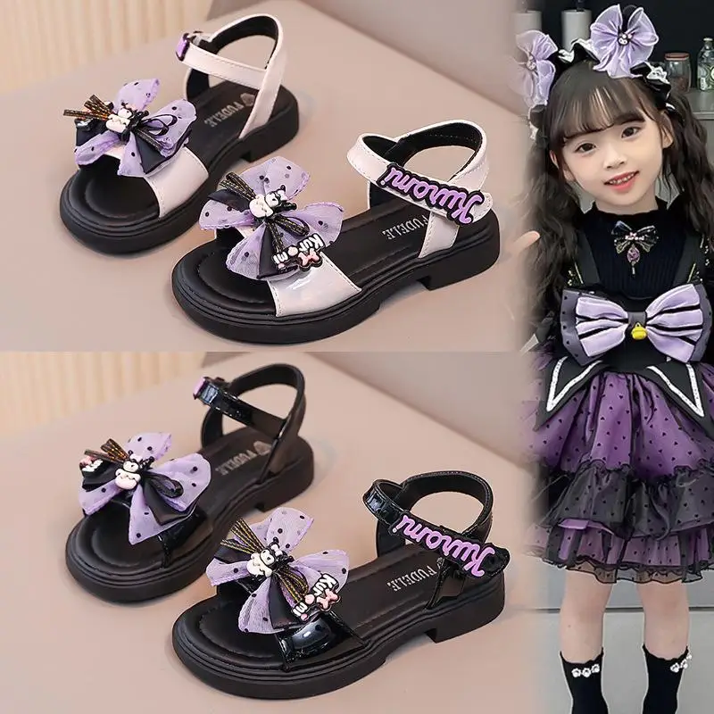 

Summer Sanrio Kawaii Kuromi Sandals Cartoon Girl Sweet Children Kids Princess Style Shoes Cute Soft Sole Outdoor New Style Gift