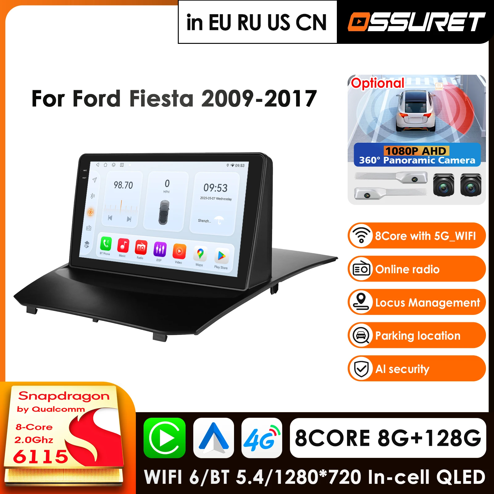 

Carplay 4G-LTE 360Camera Carplay Android14 Автомобильный радиоприемник для Ford Fiesta 2009-2017 Sony Автомобильный мультимедийный плеер GPS Авто Стерео BT RDS