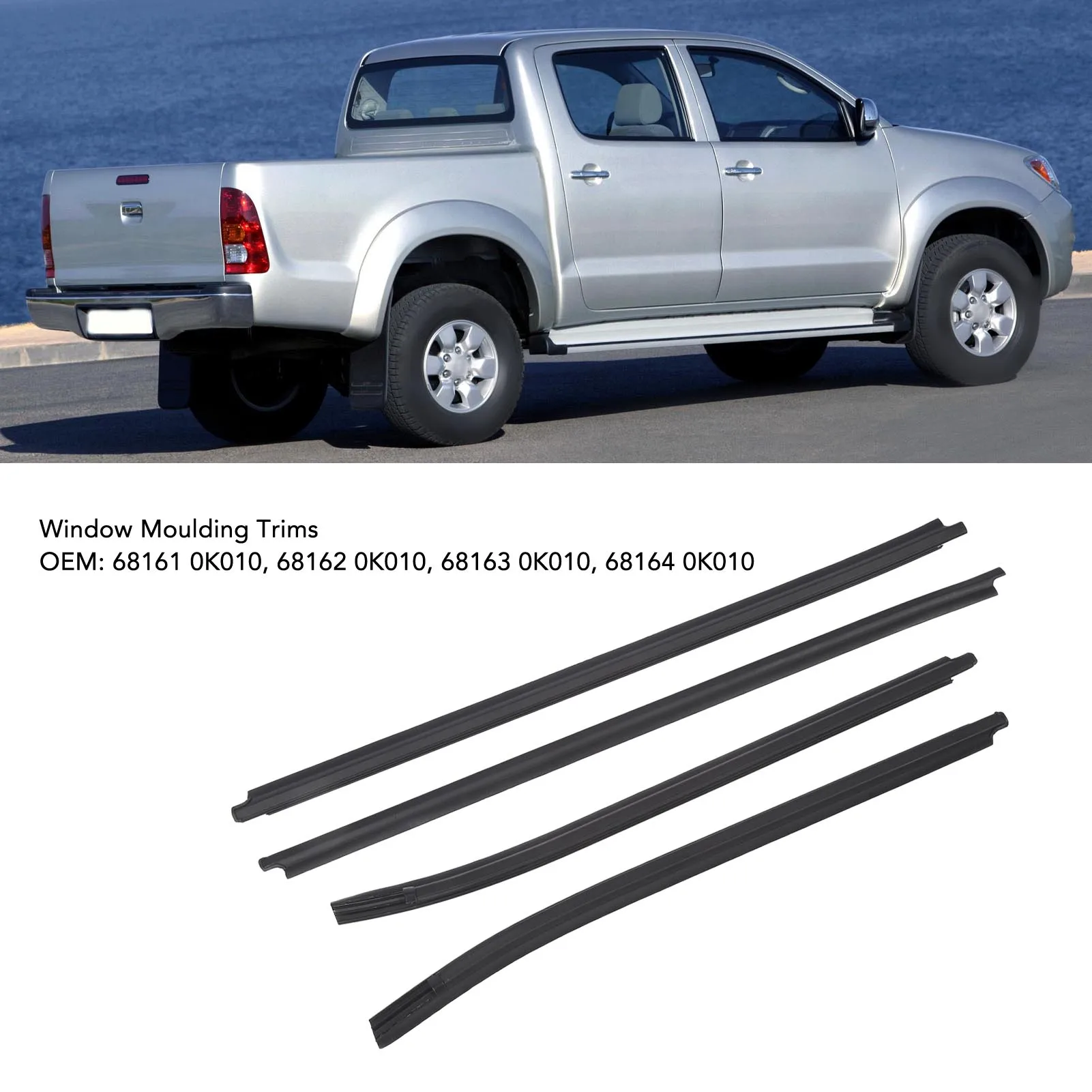 4PCS Car Window Weatherstrip Seal Belt Moulding Trims Rubber 68161 0K010 for Toyota Hilux SR5 VIGO MK6 PICKUP 2005 to 2015