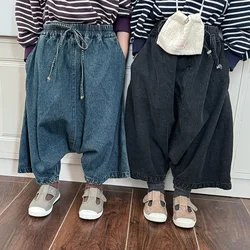 Wide Leg Pants Children Clothing Autumn New Jeans Baby Easy Simple Versatile Loose Fashion Elastic Waist Causal Solid