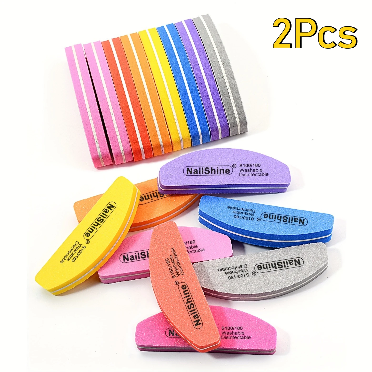 [Unscented Washable Nail Buffers]2Pcs Mini Crescent Nail Files and Buffers Set, Double-Sided Emeryf