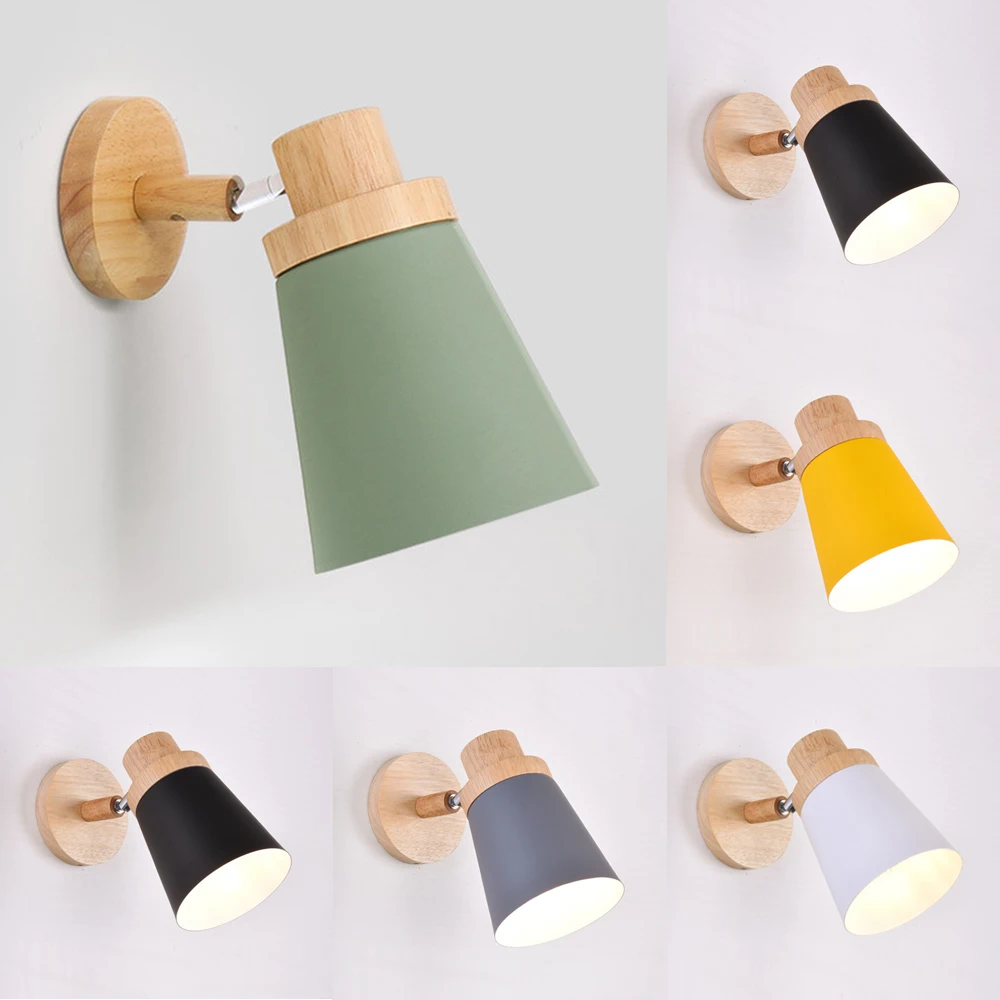 

Nordic Wall Light Solid Wood Wall Lamps Bedroom Modern Bedside Lamp Creative Macaron Wall Lights Living Room Restaurant E27 LED