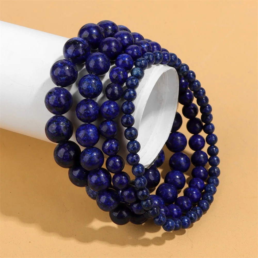 High Quality Natural Lapis Lazuli Stone Bracelet 4/6/8/10mm Round Beaded Stretch Bracelets Men Women Yoga Healing Bracelet Gifts