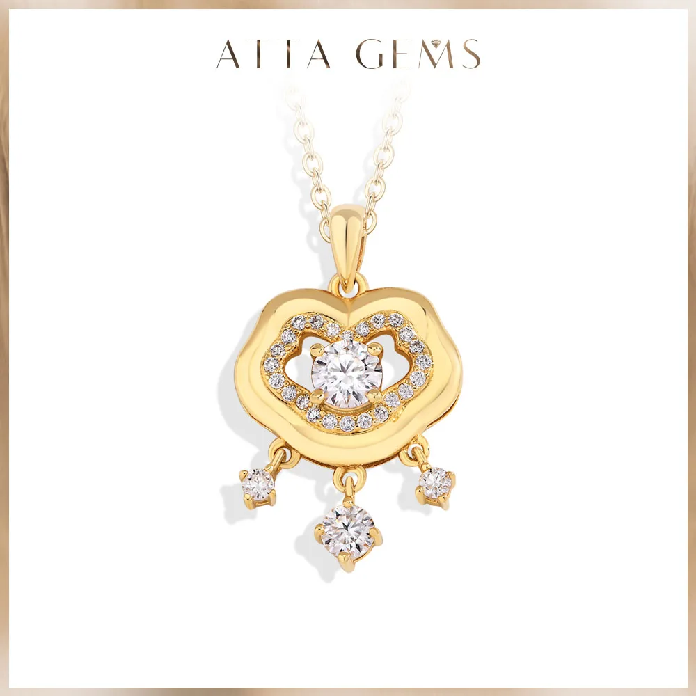 

ATTAGEMS Luxury Chinese Lock Moissanite Pendant Necklace For Women Men Pure 18K 14K 10K Gold Birthday Party Anniversary Jewelry