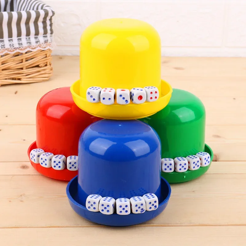

1PCS Board Guessing Game Dice Cup Shaker with 5pcs Six Side Dices Bar Nightclub Dice Cup with Base Set Party Roleplay Fun Toy