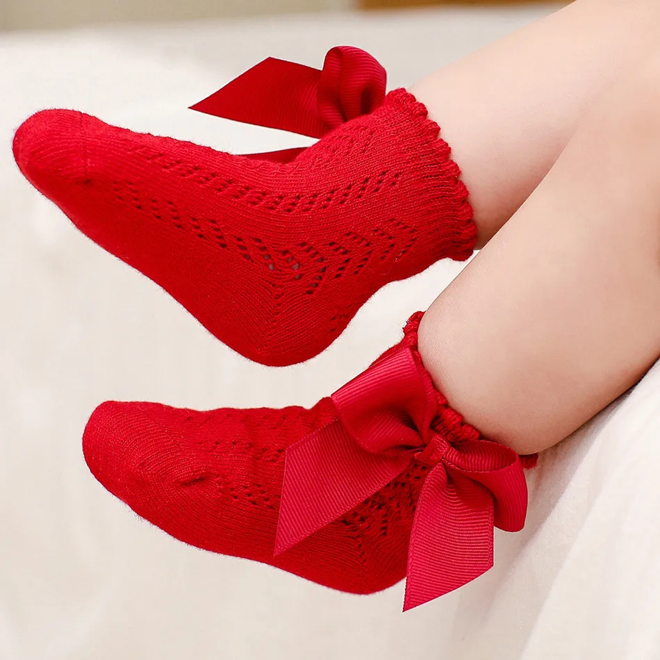 Girls Cute Bow Cutout Socks With Princess Skirt Japanese JK Uniform Skirt Socks With Mary Jane Leather Shoes Girl’s Socks