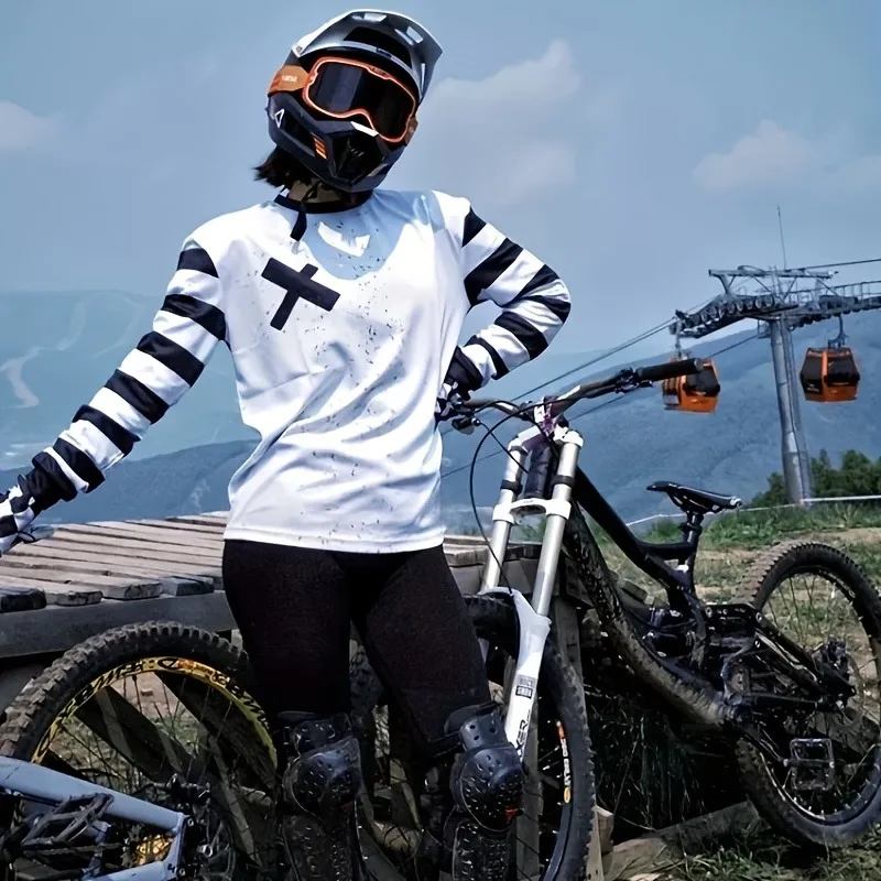 Summer White Motorcycle Off-Road Riding Suit, Downhill Quick-Dry Clothing Off-road Bicycle Long Sleeved Endurance Race 3D Shirt