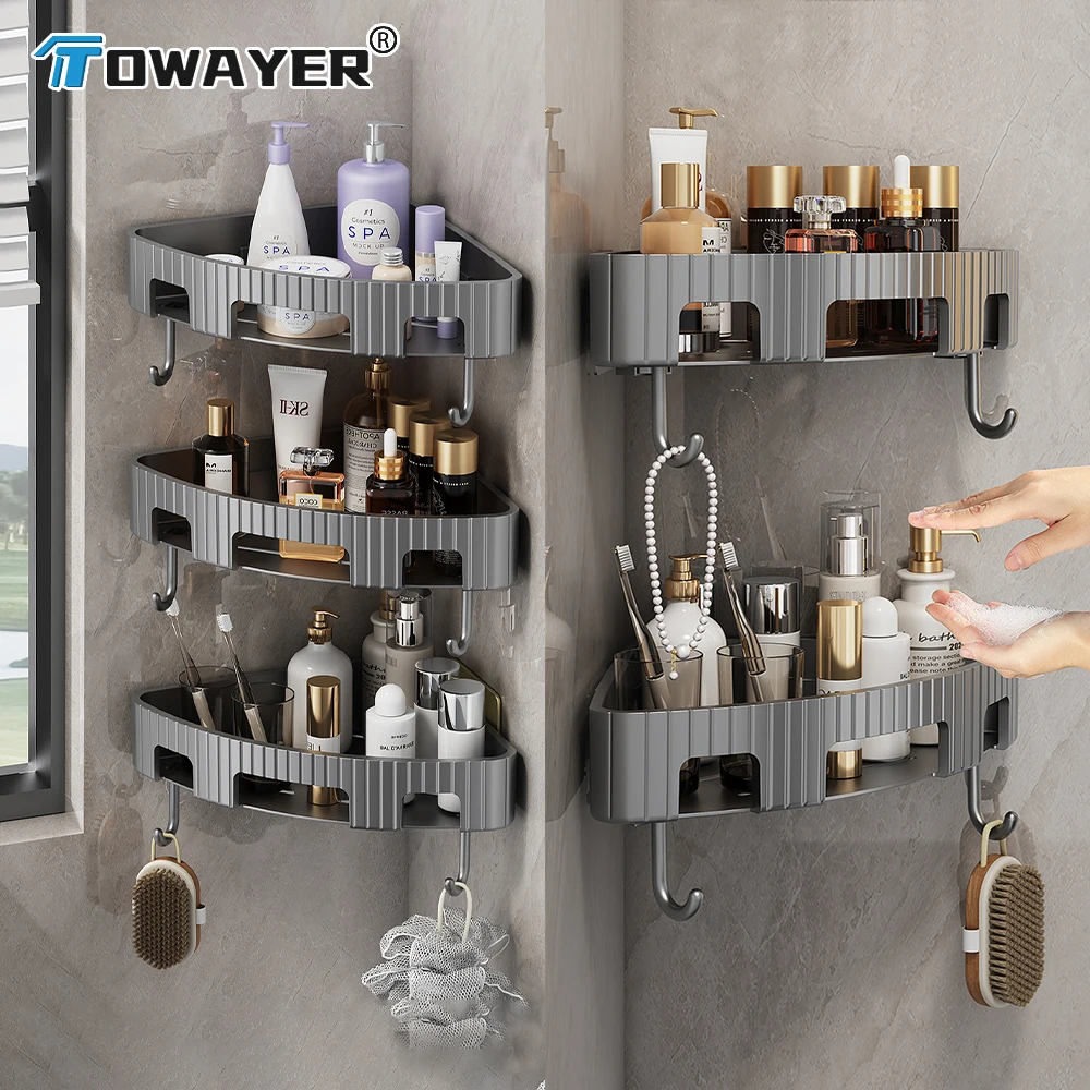 Bathroom Kitchen Shelf Wall Mounted Storage Shelf Shower Supplies Kitchen Spice Storage Basket Two Tier Sticky Use Storage Shelf