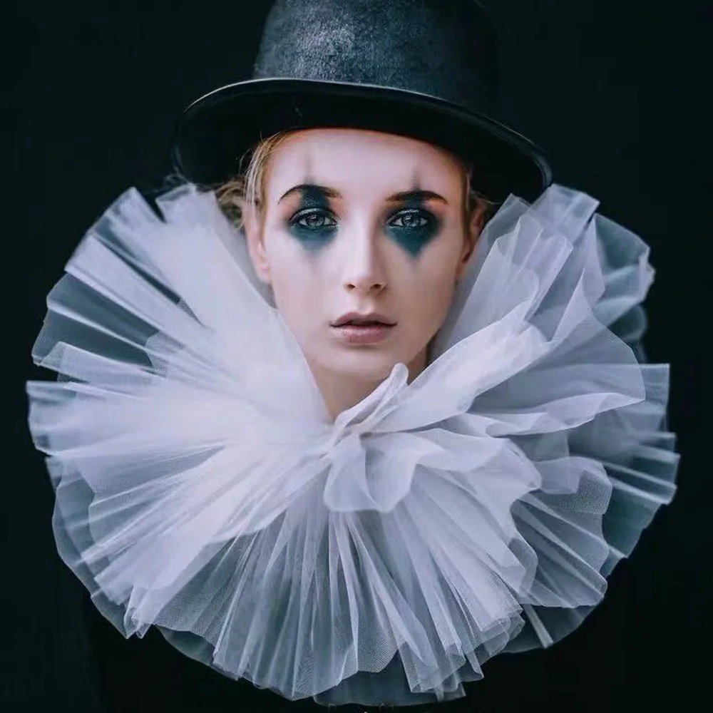 Vintage Mesh Neck Ruff Collar Unisex Retro Drama Costume Props Tulle Ruffle Layered Choker Halloween Party Cosplay Accessories